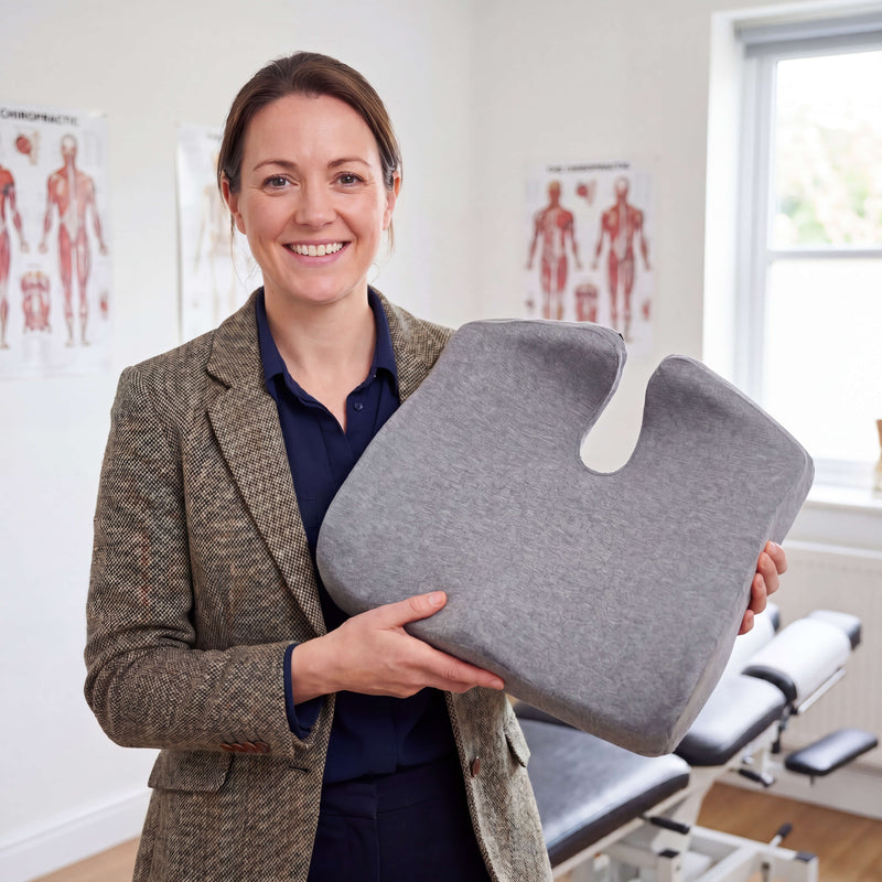 Professionnelle présentant le coussin orthopédique