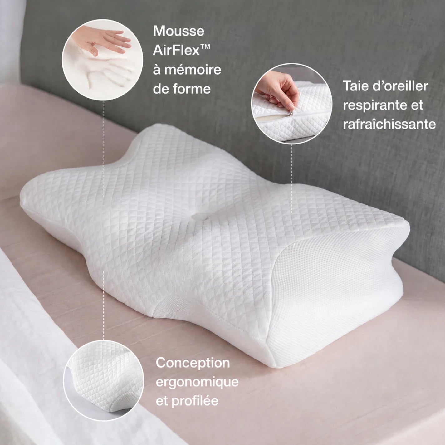 Mousse AirFlex et taie respirante de l’oreiller Lynelia